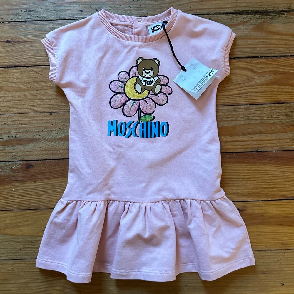 NWT Moschino PINK TEDDY BEAR LOGO DRESS 12-18M